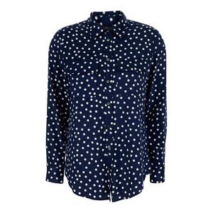 Plain Women Blue Long-Sleeved Shirt With Polka Dot Motif In Tech Fabric Women